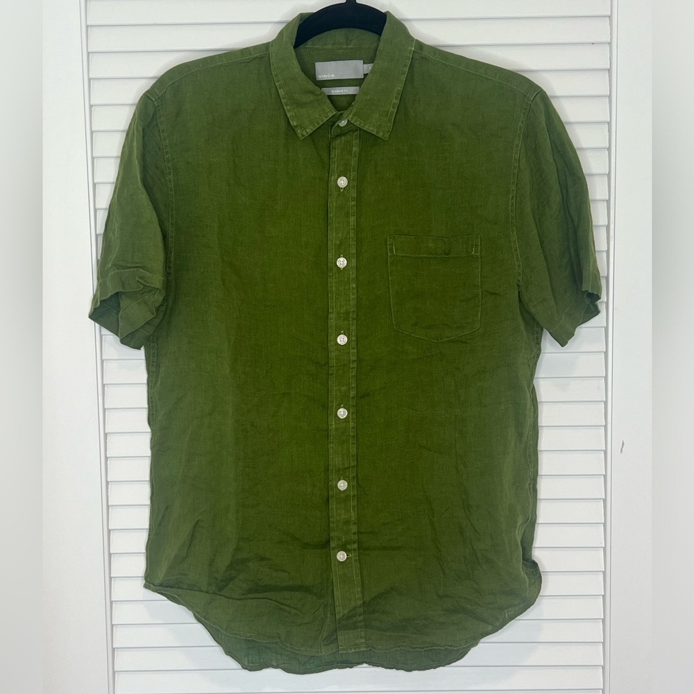 Vince Forest Green Short Sleeve Button Down Shirt